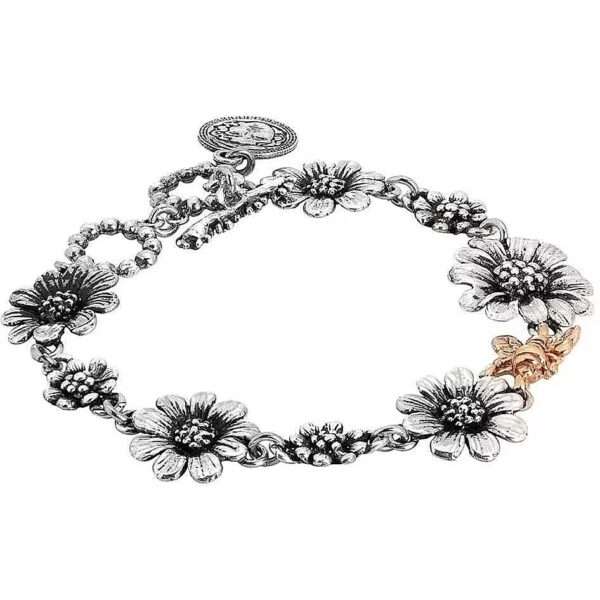 Boccadamo Bracciale in argento brunito con margherite degradè e ape rosata