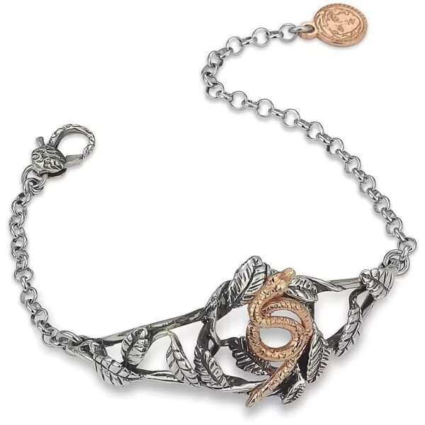 Boccadamo Bracciale bicolor con serpente e intreccio di foglie
