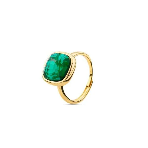 Boccadamo Anello placcato oro giallo con cristallo grande verde tormalina