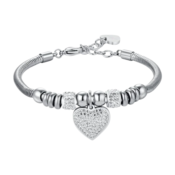 Luca Barra bracciale acciaio con cuore e cristalli bianchi