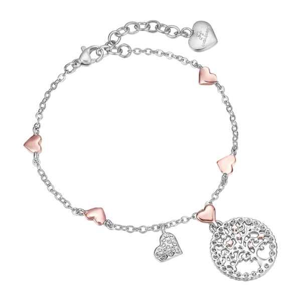 Luca Barra bracciale acciaio Albero della Vita con ciondolo e cuori in acciaio
