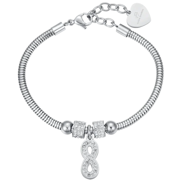 Luca Barra bracciale in acciaio Infinito cristalli bianchi