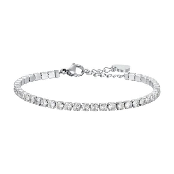 Luca Barra bracciale Tennis in acciaio e cristalli bianchi da 4mm