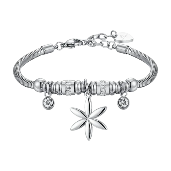 Luca Barra bracciale acciaio con Fiore della Vita cristalli bianchi