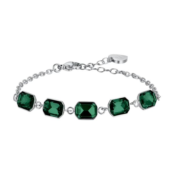 Luca Barra bracciale acciaio con cristalli verdi